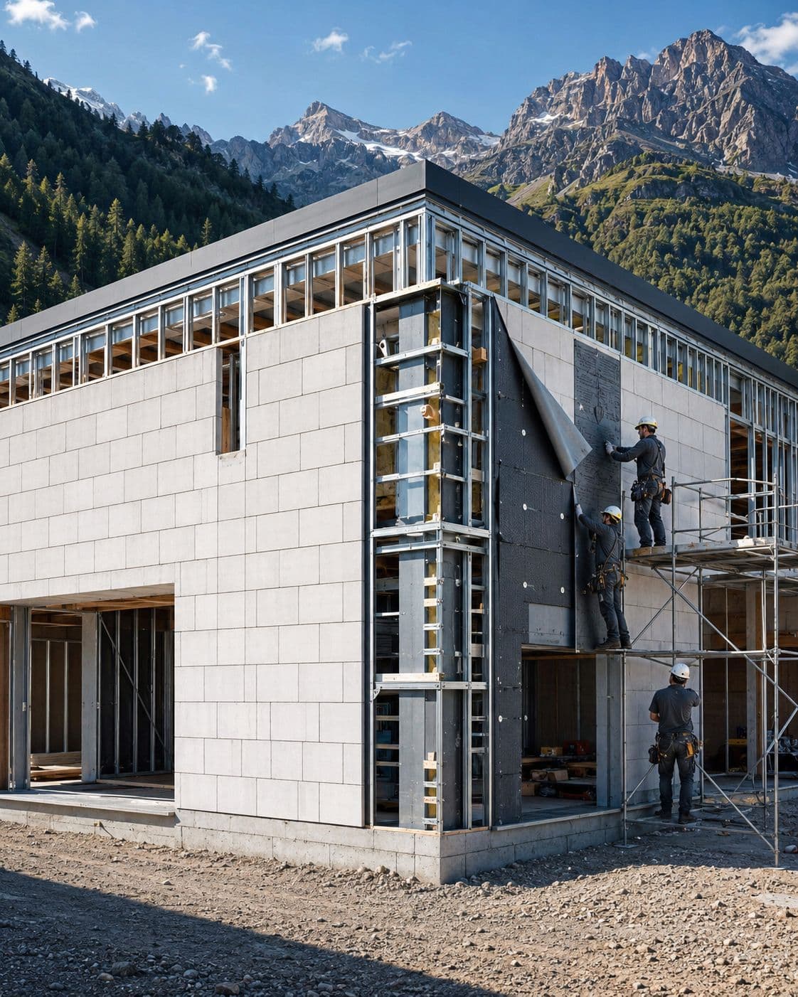 AAC panels enclosing the steel frame